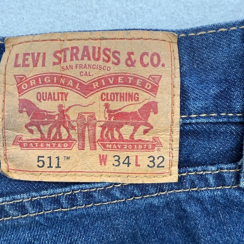 Levi's Strauss 511 Mens Jeans W34 L32 Dark Wash Distressed Slim‎ Fit Casual 2019